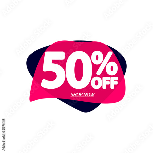 Sale 50% off, bubble banner design template, discount tag, app icon, vector illustration