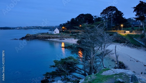 After sunset on a beach at Penvenan Port-Blanc in Brittany. France