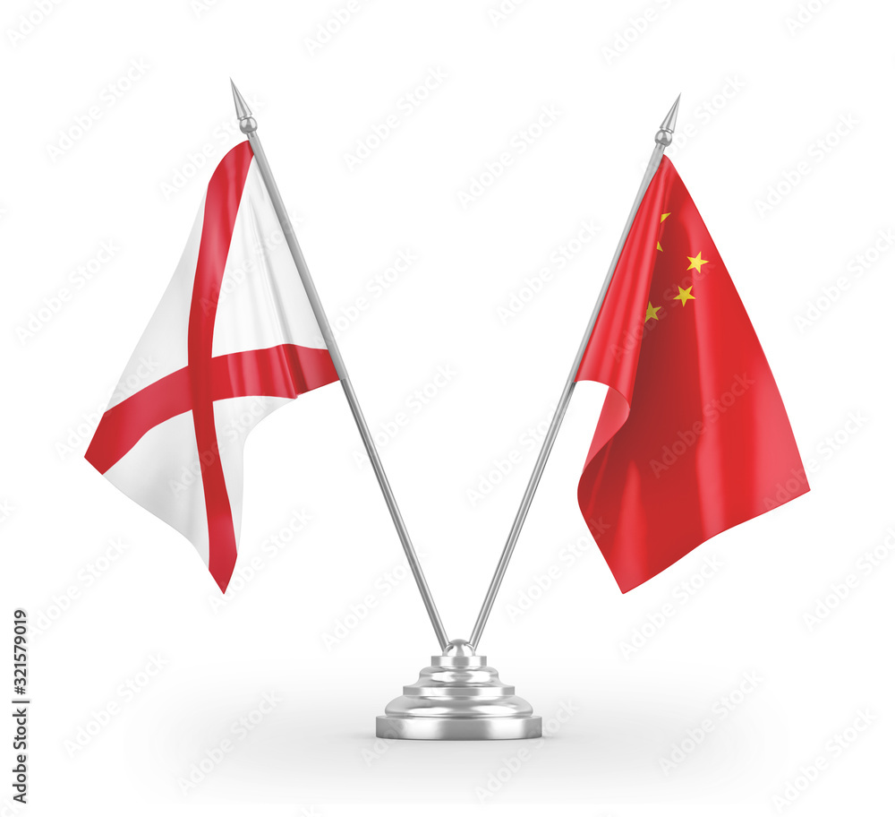 China and Northern Ireland table flags isolated on white 3D rendering China and Northern Ireland table flags isolated on white 3D rendering