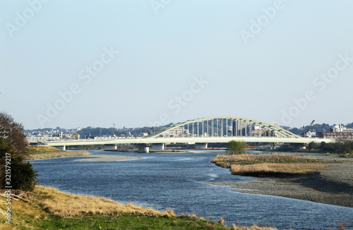 東京都　多摩川と鉄橋