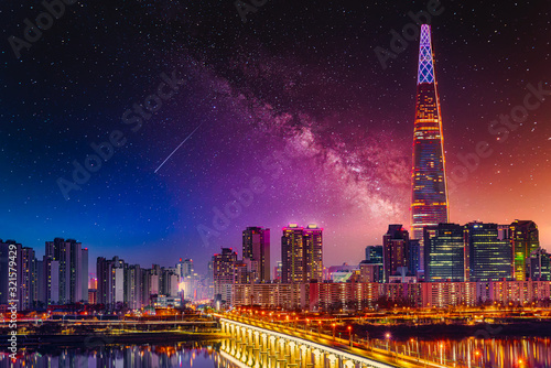 Wallpaper Mural Seoul Subway and Seoul City Star Skyline at night and Han river, South korea. Torontodigital.ca