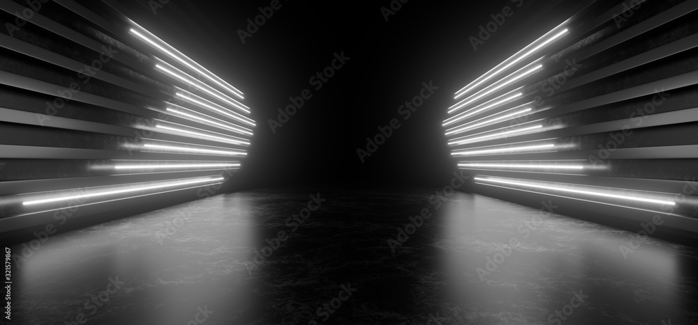 Beautiful composition of white neon lights on a black background. 3d rendering image. Beautiful composition of white neon lights on a black background. 3d rendering image.