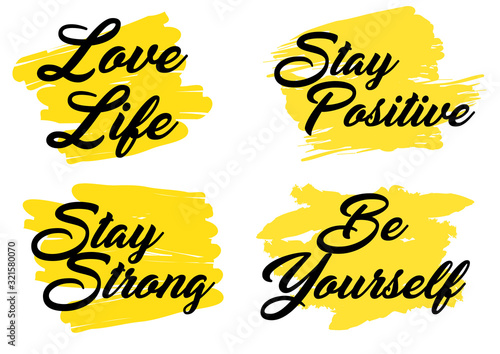 Collection of positive quotes on brush stroke backgrounds