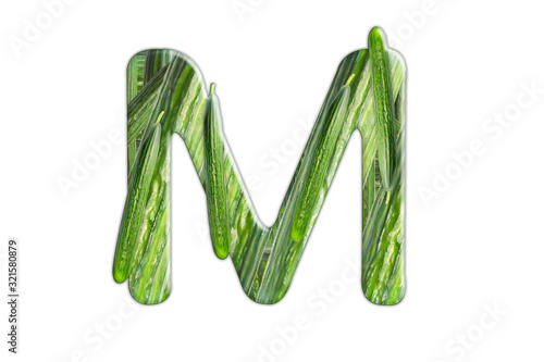 English letter " M " made up of cucumbers