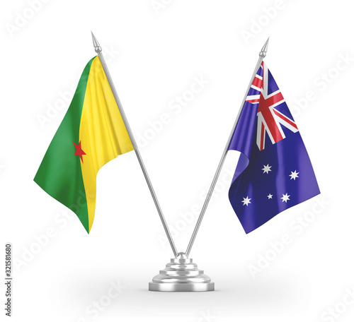 Australia and French Guiana table flags isolated on white 3D rendering photo