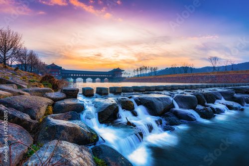 Wallpaper Mural sunrise at Woljeong Bridge at city of Gyeongju, South Korea. Torontodigital.ca