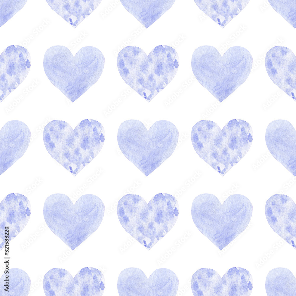 Watercolor hearts seamless pattern. Violet watercolor heart digital paper.