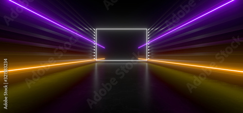 Beautiful composition of colored neon lights on a black background. 3d rendering image.