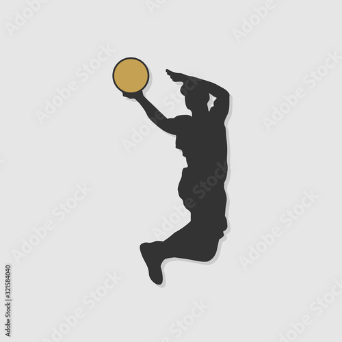 Basketball player silhouette executing a layup jump