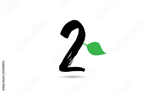 grunge number 2 two handwritten geen leaf logo icon design template for company business