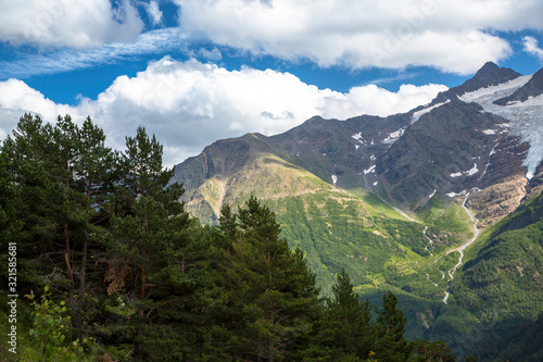 Mountain landscape. A beautiful panorama on high mountains. Nature of the North Caucasus