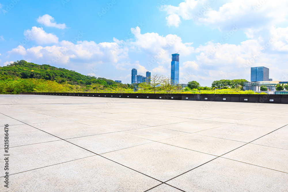 Empty square floor and Shenzhen city architectural scenery,China.