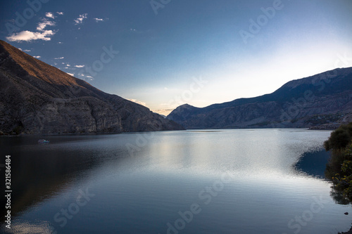 Mountain lake. Beautiful view of the lake with blue water in mountains