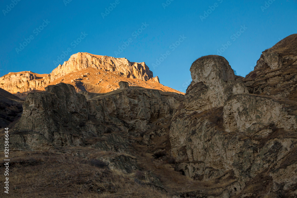 Mountain rocks. The beautiful gorge with high rocks. Nature of the North Caucasus