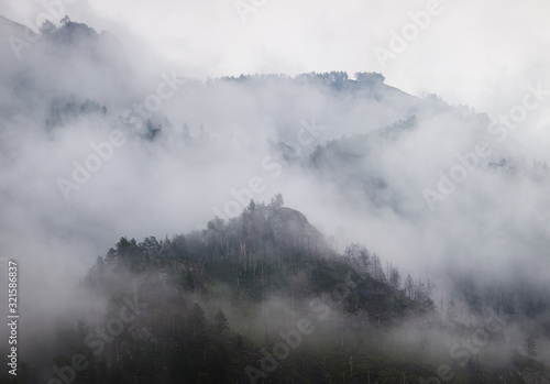 Mountain peaks in the clouds