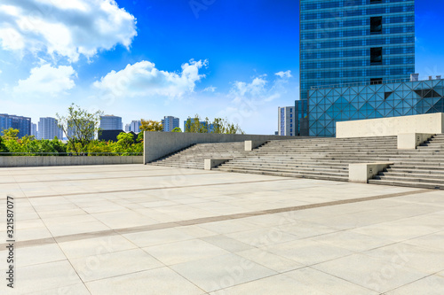 Empty square floor and Shanghai city skyline with buildings,China.