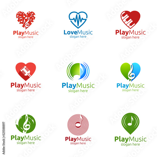 Music Logo with Note and Play Concept