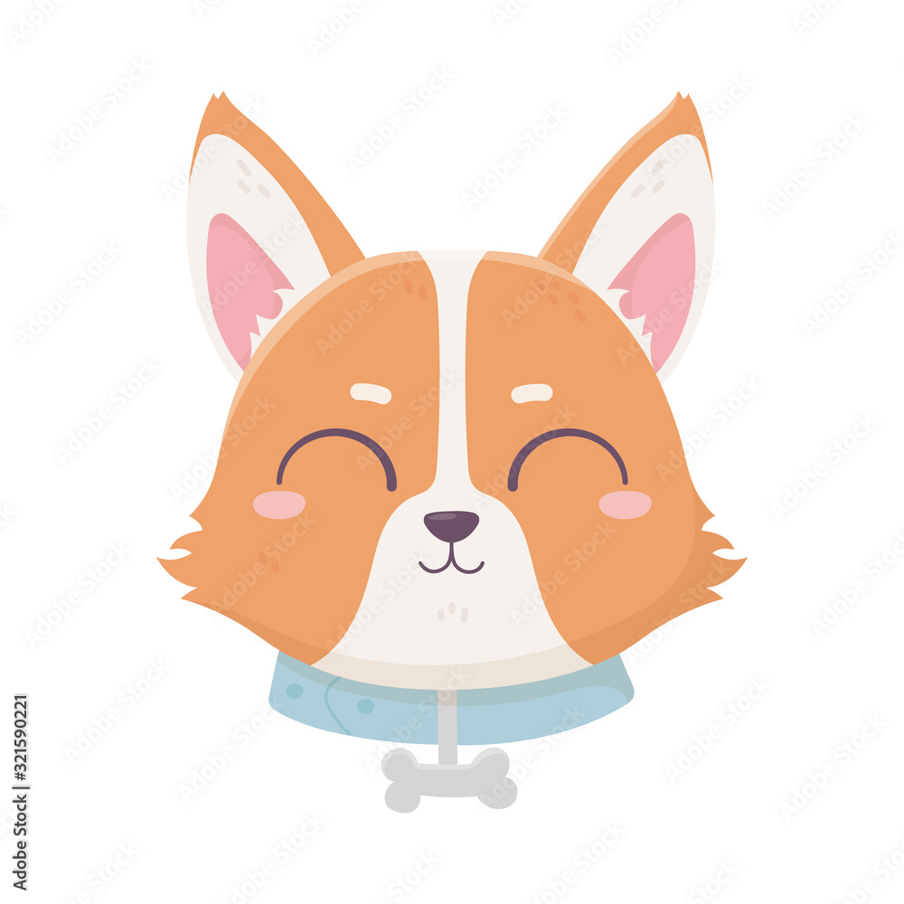 cute face dog collar with bone domestic cartoon animal, pets cute face dog collar with bone domestic cartoon animal, pets