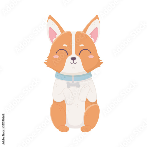 cute dog sitting domestic cartoon animal, pets