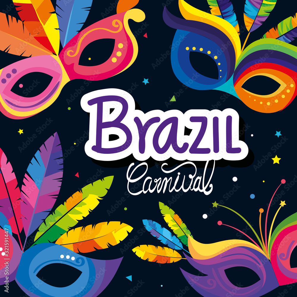 poster of carnival brazil with masks carnival vector illustration design