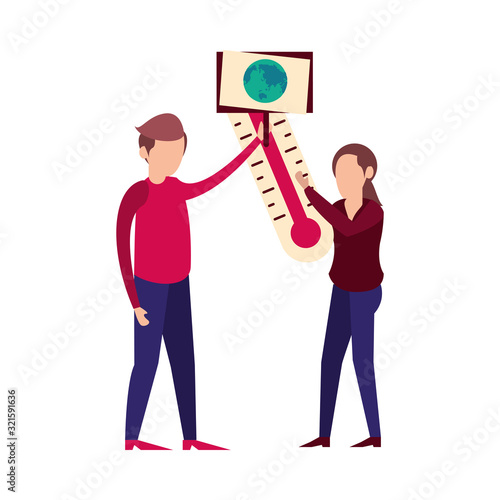 couple lifting thermometer and protest label