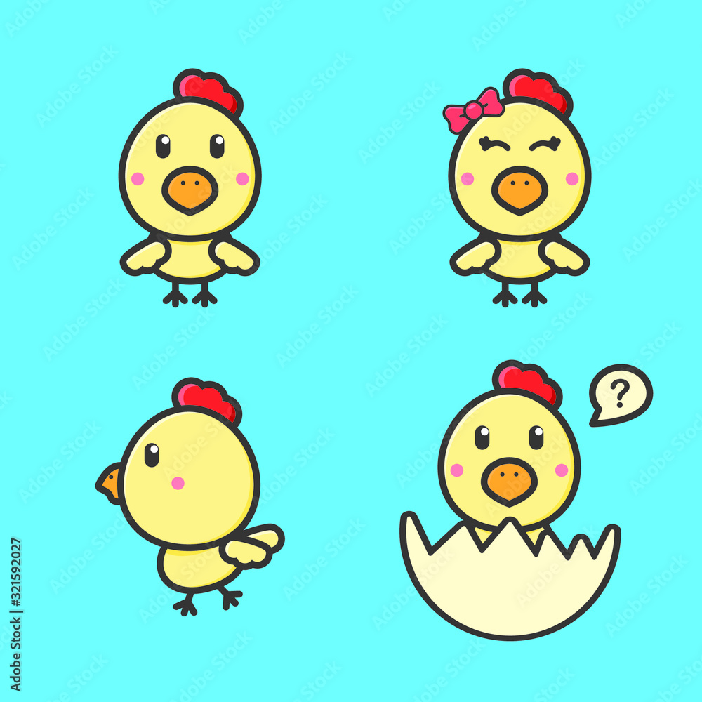 Cute Little Chicken Mascot Design Set Cute Little Chicken Mascot Design Set