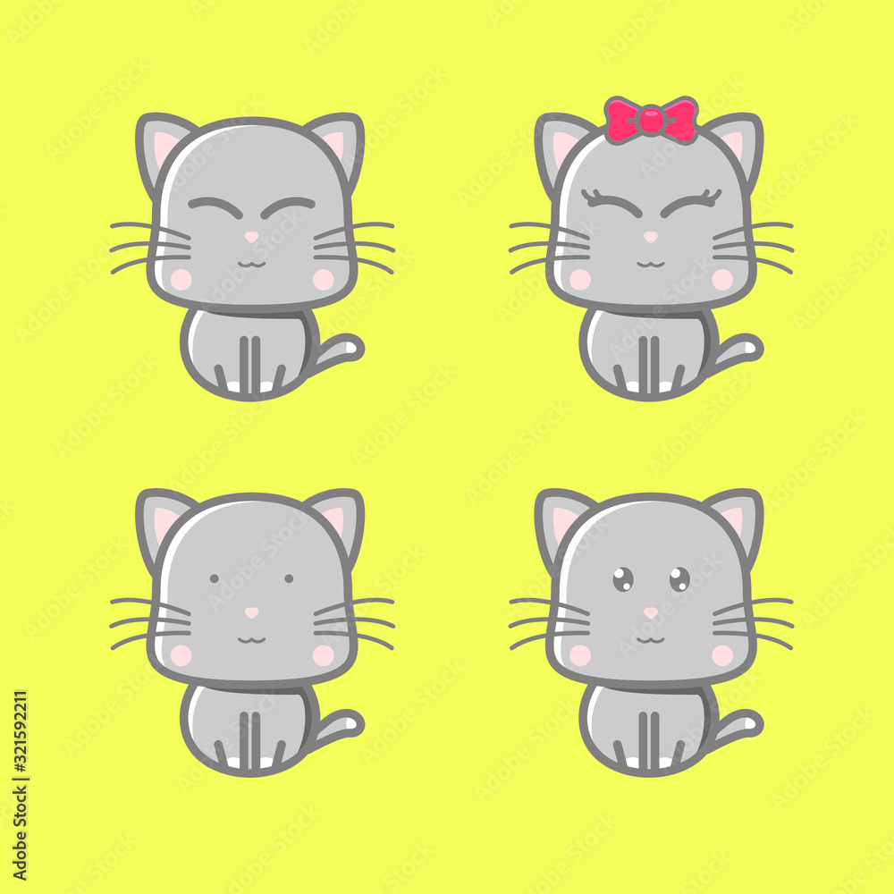 Cute Little Kitty Mascot Design Set Cute Little Kitty Mascot Design Set