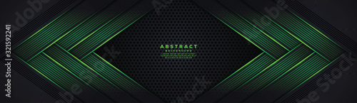 abstract dark hexagon carbon fiber background with green luminous lines