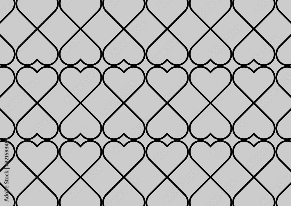 Abstract heart outline pattern vector background. Black and grey texture.