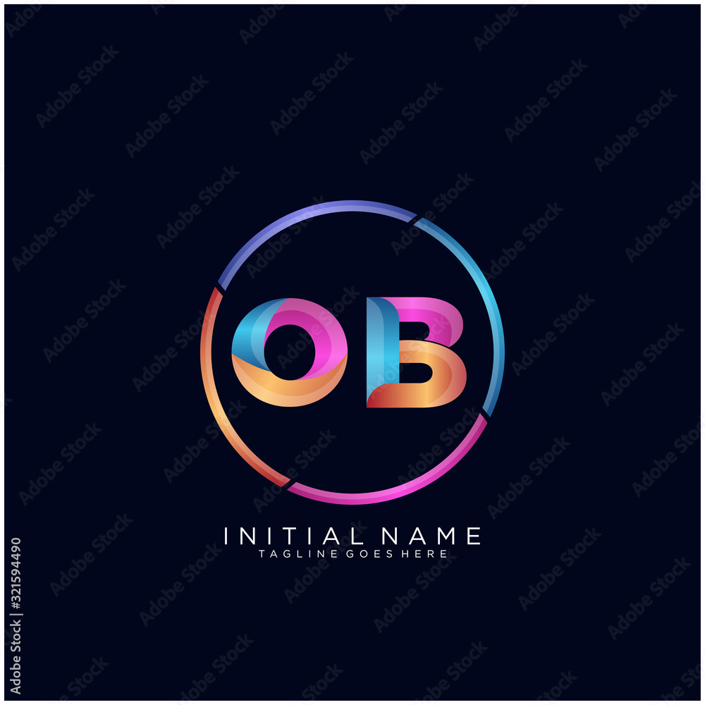 Initial letter OB curve rounded logo, gradient vibrant colorful glossy colors on black background Initial letter OB curve rounded logo, gradient vibrant colorful glossy colors on black background