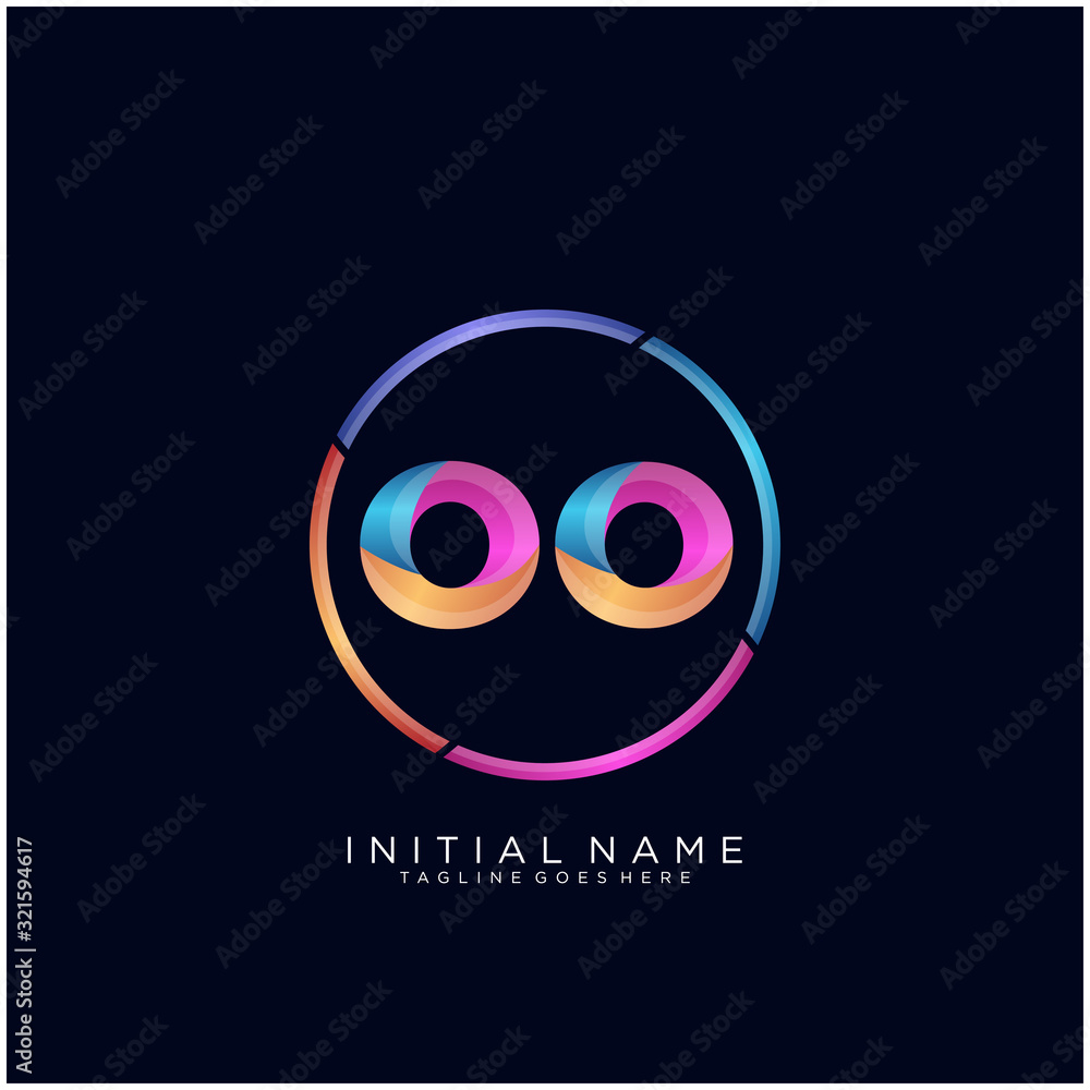 Initial letter OO curve rounded logo, gradient vibrant colorful glossy colors on black background Initial letter OO curve rounded logo, gradient vibrant colorful glossy colors on black background
