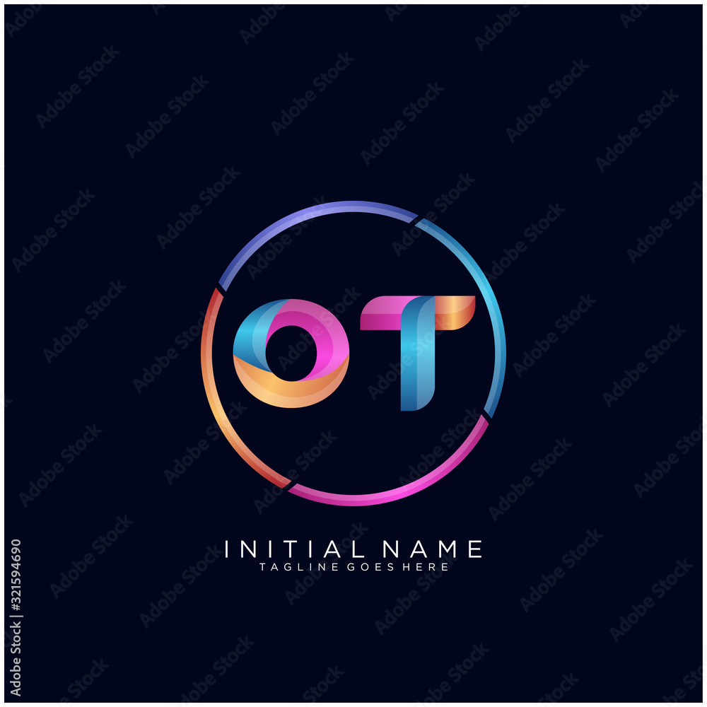 Initial letter OT curve rounded logo, gradient vibrant colorful glossy colors on black background Initial letter OT curve rounded logo, gradient vibrant colorful glossy colors on black background