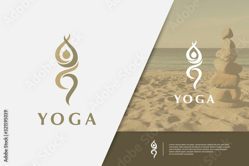 Yoga pose vector logo design template
