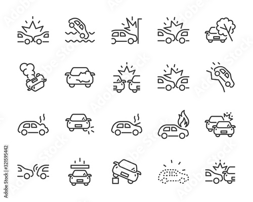 set of car accident icons, crash, steal, insurance, vehicle