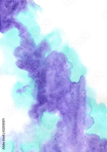 Abstract blue ocean and purple watercolor hand painting background for decoration on about magical and beauty fashion artwork.