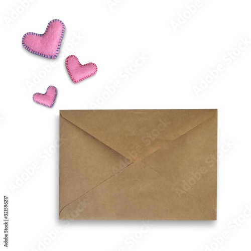 Valentine's day set: recycled Kraft paper envelopes and felt hearts with a shadow © Art du trio
