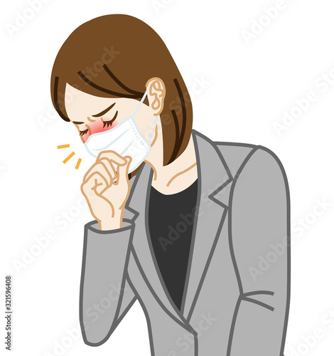 Coughing businesswoman who wearing medical mask