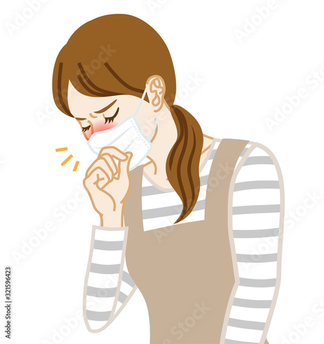 Coughing housewife who wearing medical mask