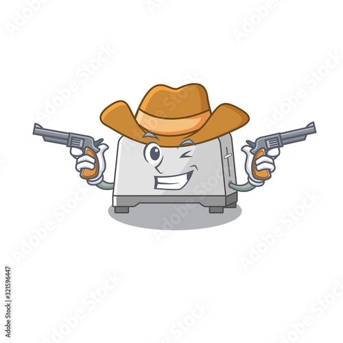 Bread toaster Cowboy cartoon concept having guns