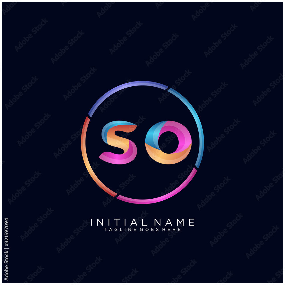 Initial letter SO curve rounded logo, gradient vibrant colorful glossy colors on black background Initial letter SO curve rounded logo, gradient vibrant colorful glossy colors on black background