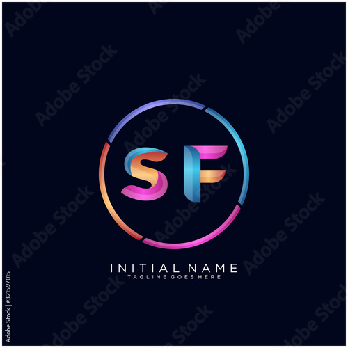 Initial letter SF curve rounded logo, gradient vibrant colorful glossy colors on black background