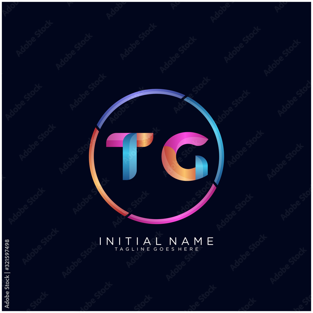 Initial letter TG curve rounded logo, gradient vibrant colorful glossy colors on black background Initial letter TG curve rounded logo, gradient vibrant colorful glossy colors on black background