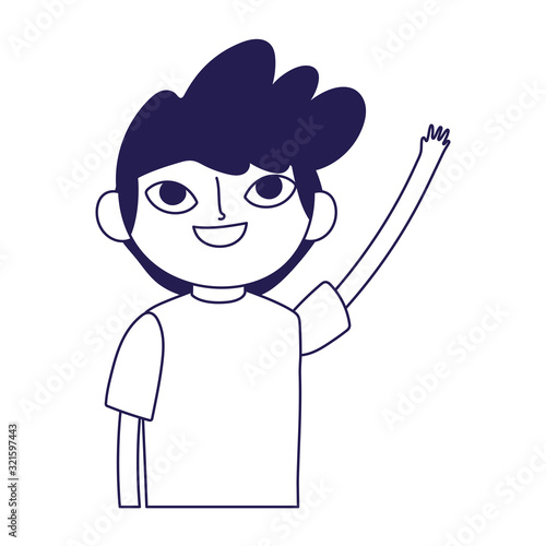 young man waving hand cartoon character