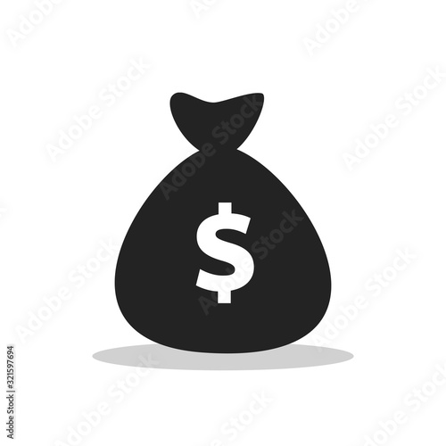 Money bag icon vector money moneybag illustration cartoon flat drawstring black and dollar sign isolated on white background with coins and bank-vector, icon illustrations and vector