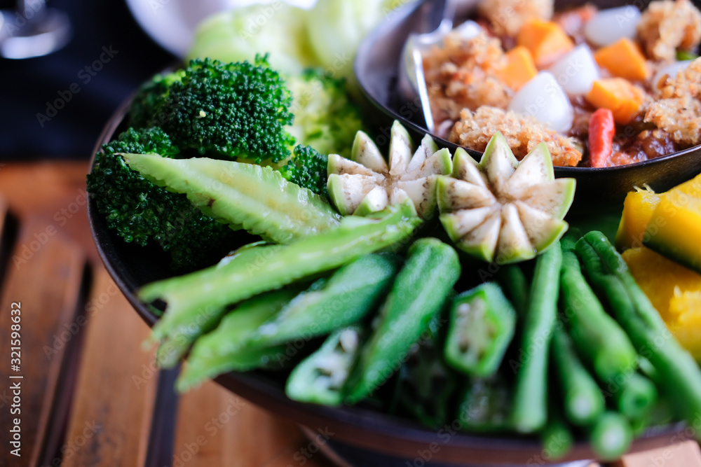 shrimp prawn dip sauce paste and vegetable. Thai food appetizer cuisine shrimp prawn dip sauce paste and vegetable. Thai food appetizer cuisine