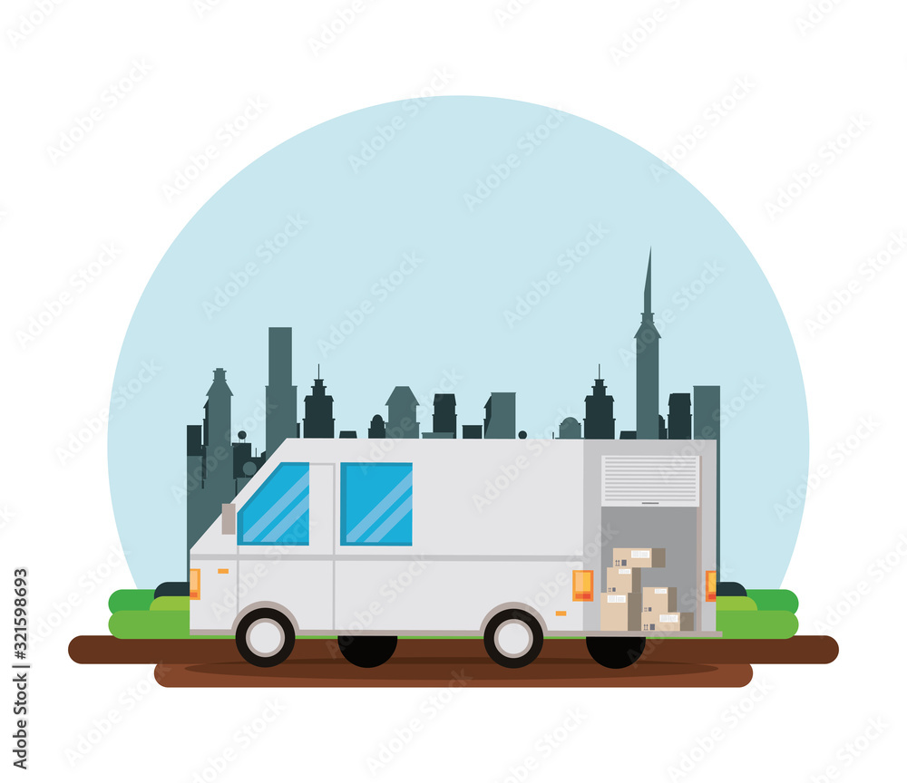 van delivery service on the city scene