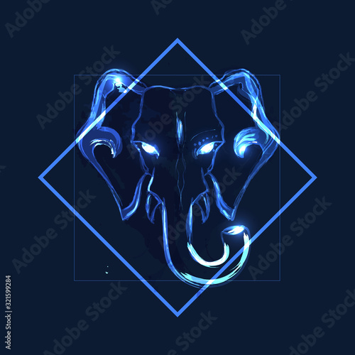 Abstract silhouette of an elephant head, religion of India. Vector.