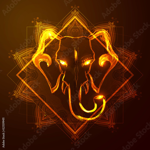 Abstract silhouette of an elephant head, religion of India. Vector.
