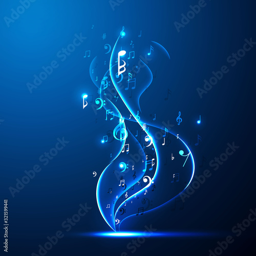 Music background abstract music notes and musical key. Fun concept.