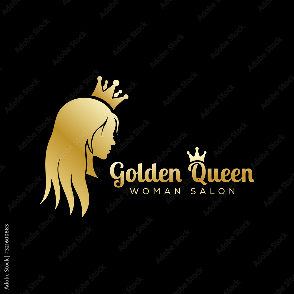 Premium Vector  Golden queen logo, luxury beauty salon logo, long hair  logo design
